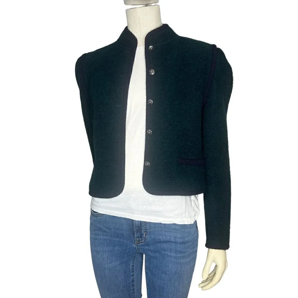Jos A. Bank Vintage Baseball Green Crop Long Sleeves Pure Virgin Wool Jacket